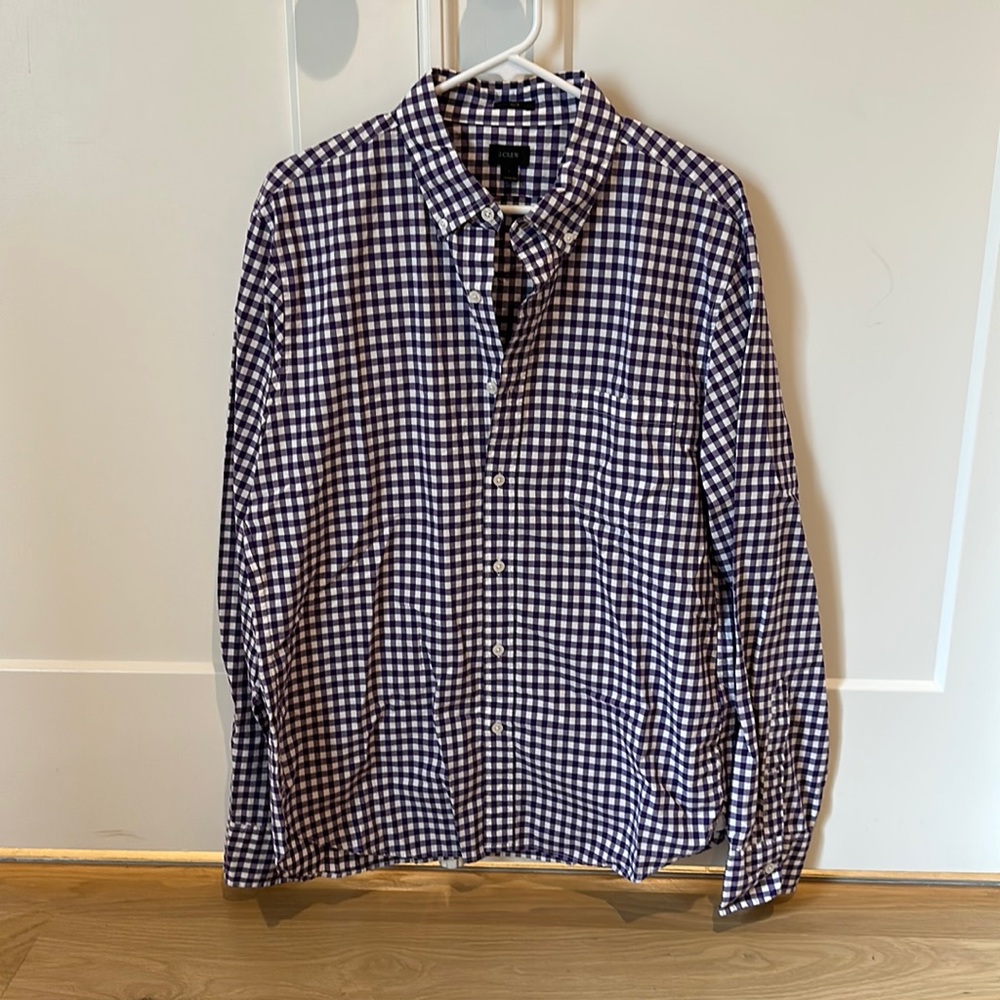 Purple/white check J. Crew size large. Slim fit